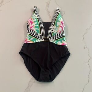 Trina Turk Plunge Belted Port One Piece Swimsuit